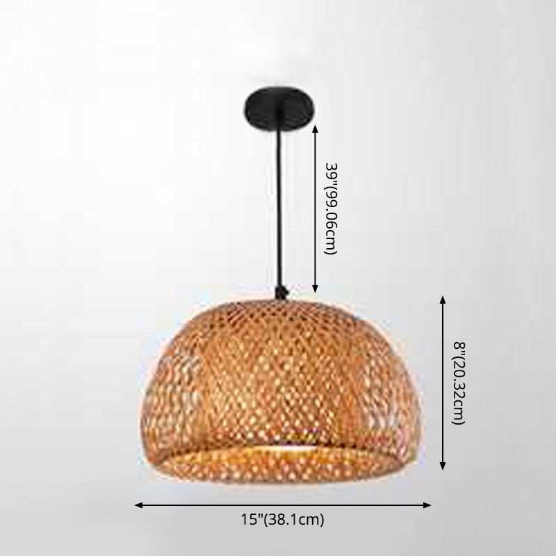 Bowl Bamboo Hanging Pendant Light Chinese Style Beige Pendant Ceiling Light for Restaurant