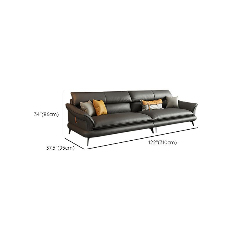 Contemporary Genuine Leather Flared Arm Sofa For Living Room