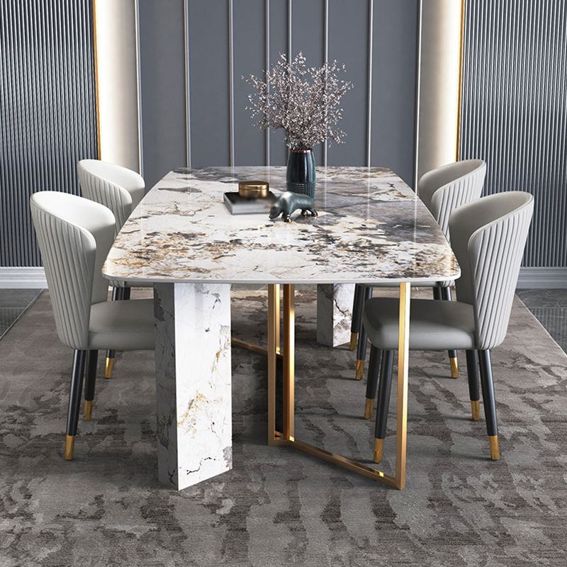 Metal Traditional Luxury Rectangle Indoor Table Sintered Stone Table for Dining Room