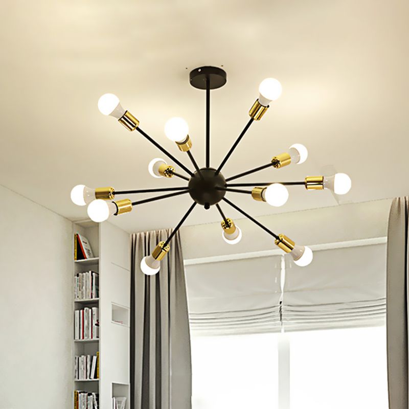 12 Lights Metal Ceiling Light Fixture Industrial Style Black Finish Sputnik Indoor Semi Flush Mount Lighting