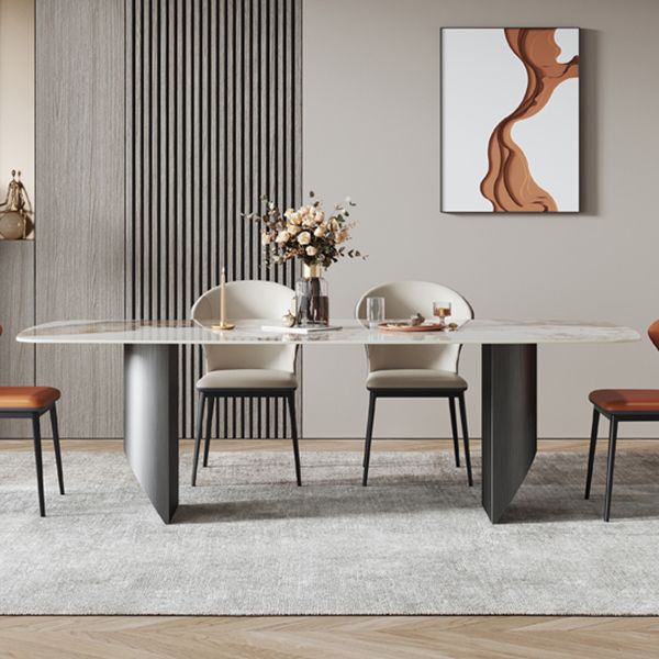 Metal Modern Rectangle Dining Table Sintered Stone Table for Dining Room and Kitchen