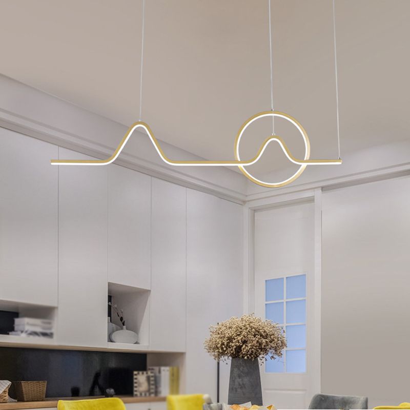 Linear Shape Chandelier Lighting Modern Style Metal 1 Light Island Lamp in Gold/Black