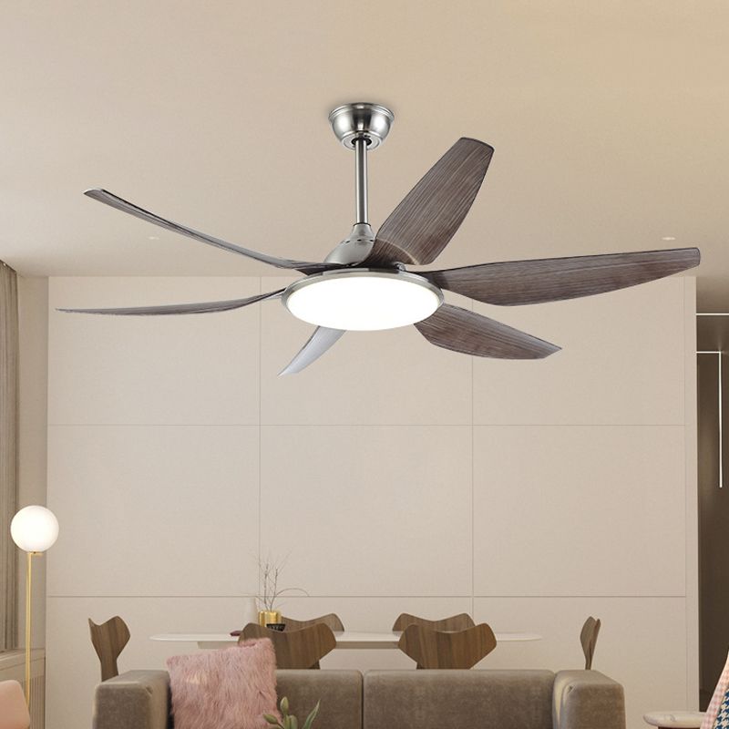 Circle Metal Hanging Lüfter Lampe zeitgenössische LED -Wohnzimmer halb Flush Deckenleuchte in Nickle mit 6 Klingen, 55,5 "Breite