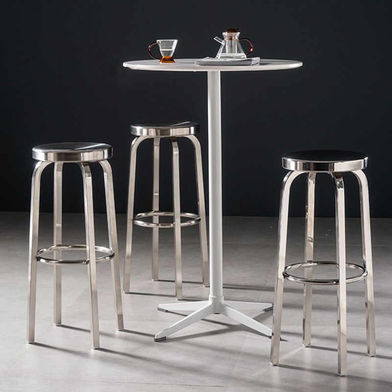 Round Metal Counter Bar Stool Modern Silver Footrest Counter-height Stool
