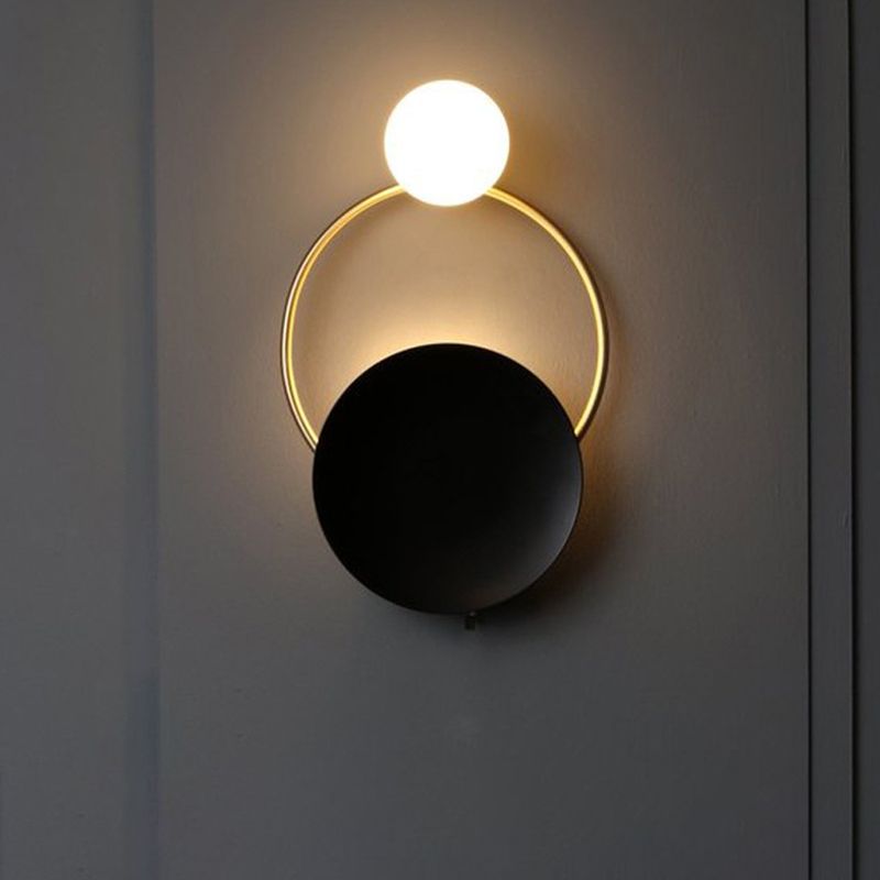Zwart afgeronde wandlamp Modernisme Modernisme Led metalen wandgemonteerde verlichting in wit/geel licht