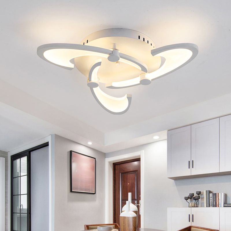 White Spiral Floral Flush Mount Lamp Modernism 3/6/12-Kopf Acryl Semi Flush Ceiling Light in Warm/White Light