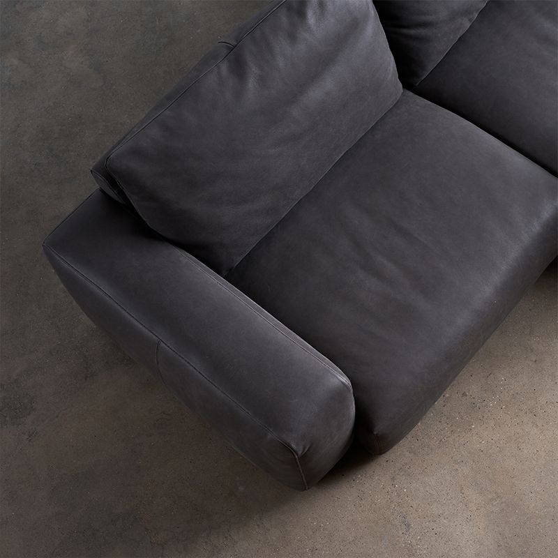 Mid Century Modern Sofa Leather Square Arm Sofa in Deep Grey
