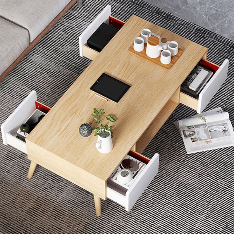 16.53"H Rectangle Wood Coffee Table 4 Legs Cocktail Table with Storage