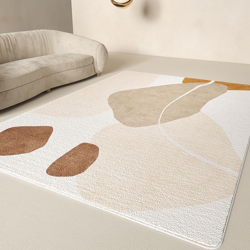 Moderner Farbblock-Teppich in Beige, Polyester-Teppich mit rutschfester Rückseite für die Inneneinrichtung