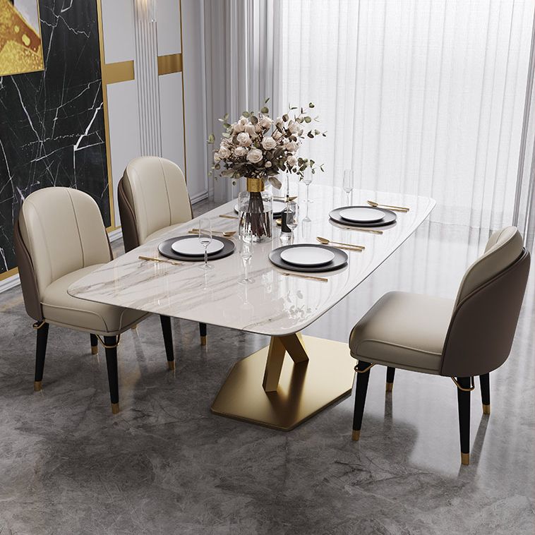 Contemporary Sintered Stone Top Dining Room Set with Rectangle Table and Pedestal Base Dinette Set