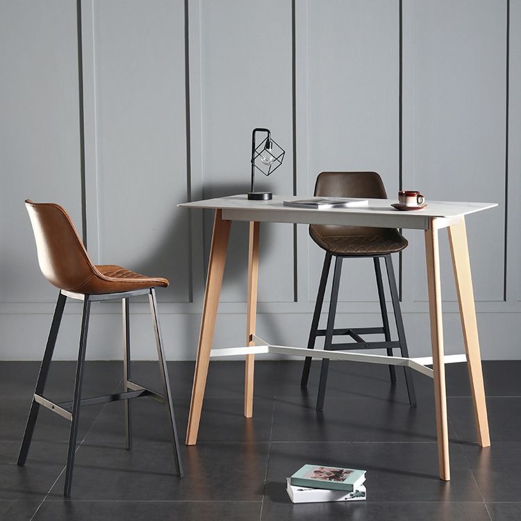 Modern Indoor Rectangle Trestle Bar Dining Table in Stone and Wood