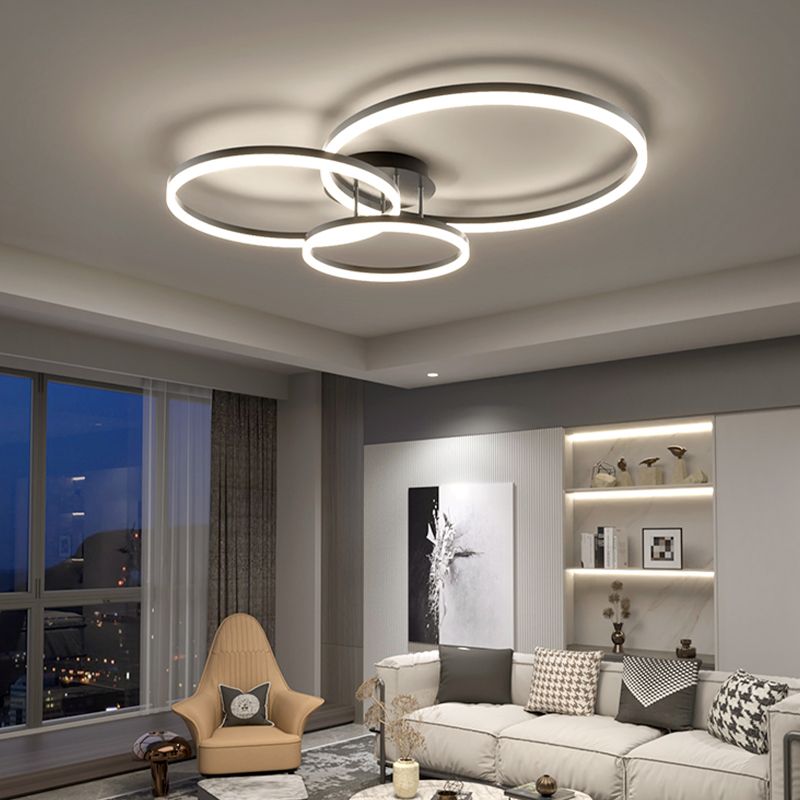 LED Circle 2 / 3 - Light Semi Flush Mount Metal and Acrylic Black Ceiling Semi Flush