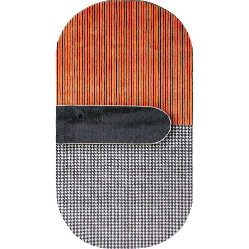 Orange Living Room Rug Modernism Houndstooth Pattern Rug Polyester Washable Anti-Slip Backing Pet Friendly Carpet