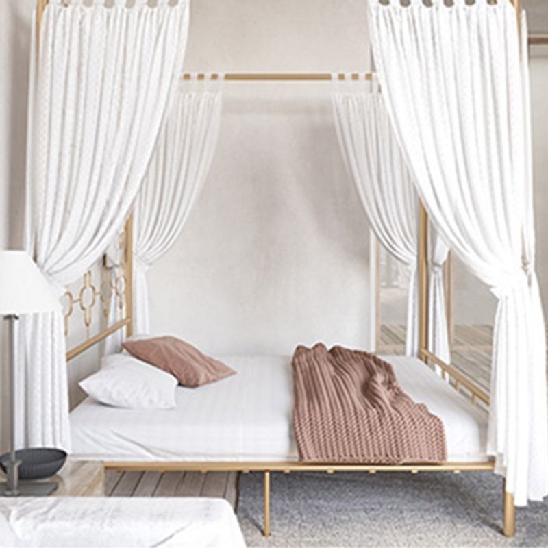 Metal Four Poster Bed with Open-Frame Headboard, Glam Standard Bed