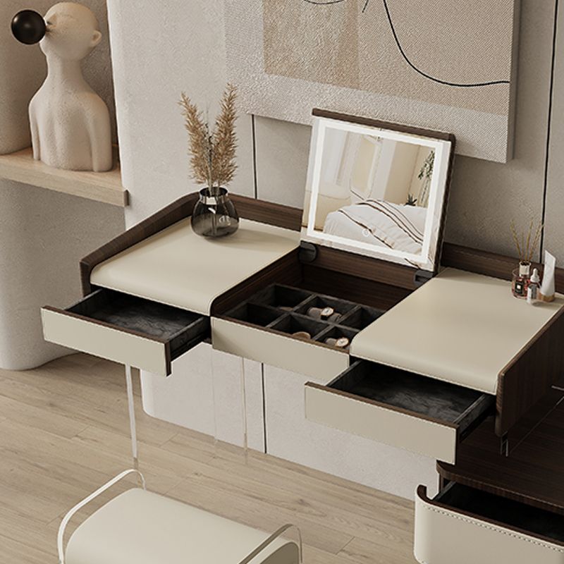 Flip-Top Make-up Vanity Wood Vanity Dressing Table with 5 Storage Drawers