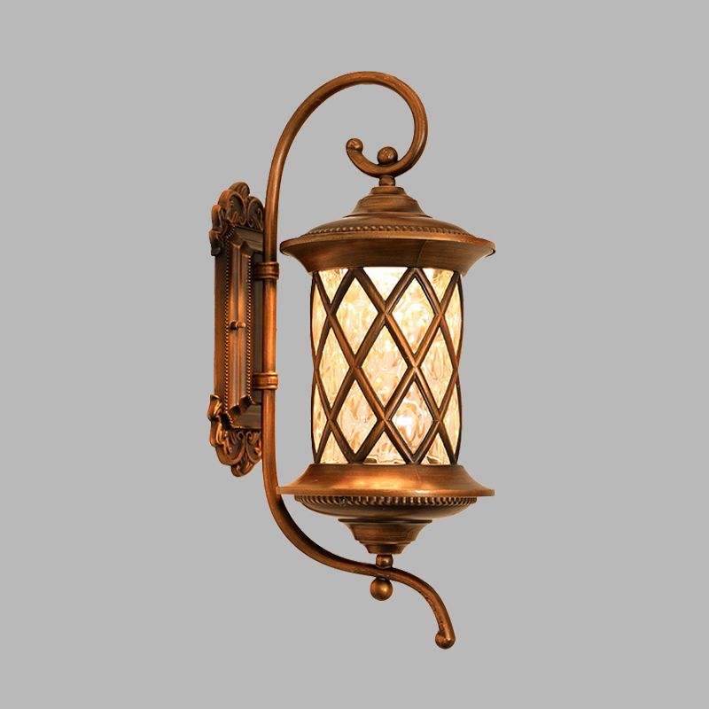 1-Light Pineapple Wall Mounted Light Farmhouse Copper Metallic Wall Sconce with Water Glass Shade