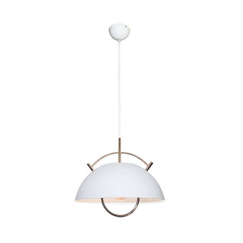 Metal Bowl Down Lighting Macaron 1 Head Blue/White/Khaki Hanging Ceiling Light with Handle