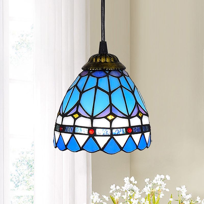 Shaded Pendant Light 1 Bulb Stained Art Glass Tiffany Suspension Light Fixture for Corridor