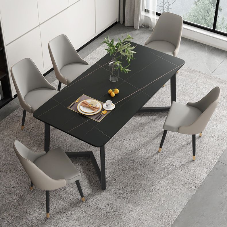 Modern Rectangle Dining Table Sintered Stone Dining Table with Double Pedestal