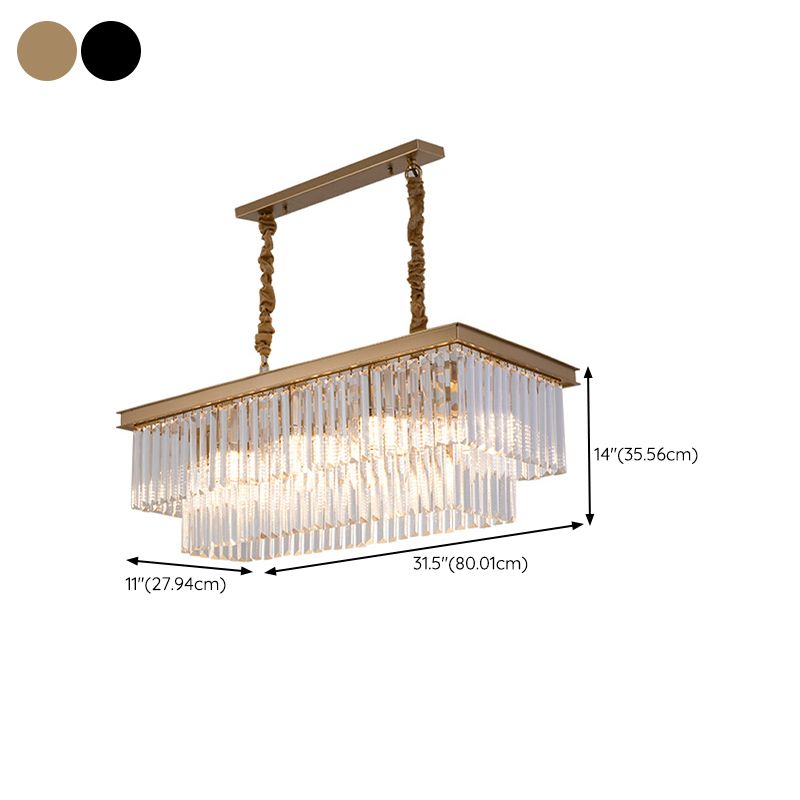 Multiple-Light Rectangle Island Lighting Modern Crystal Island Pendant Lights