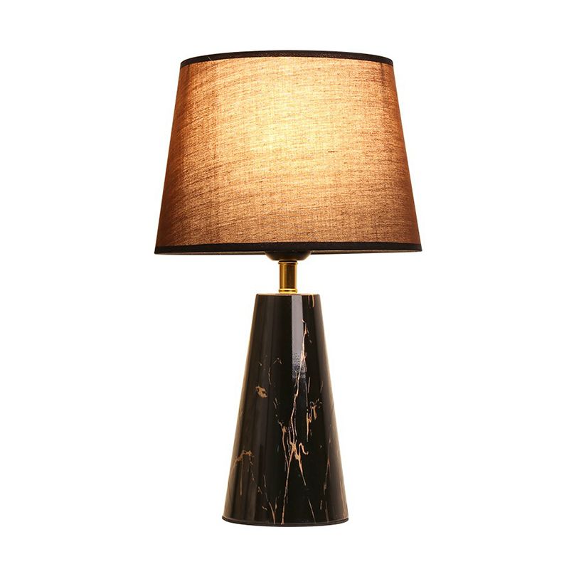 Fabric Tapered Night Stand Lamp Nordic 1 Bulb Table Light with Conic Marble Pedestal