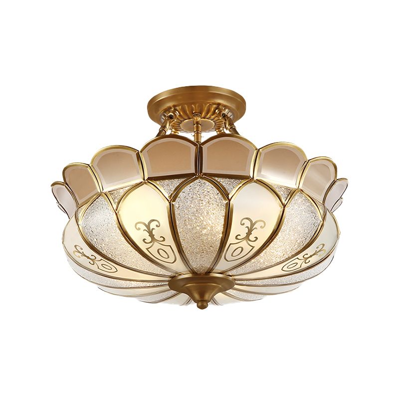Sala da pranzo lotus a filo colonialismo in vetro smerigliato 4/5 luci in oro lampada semi -filo