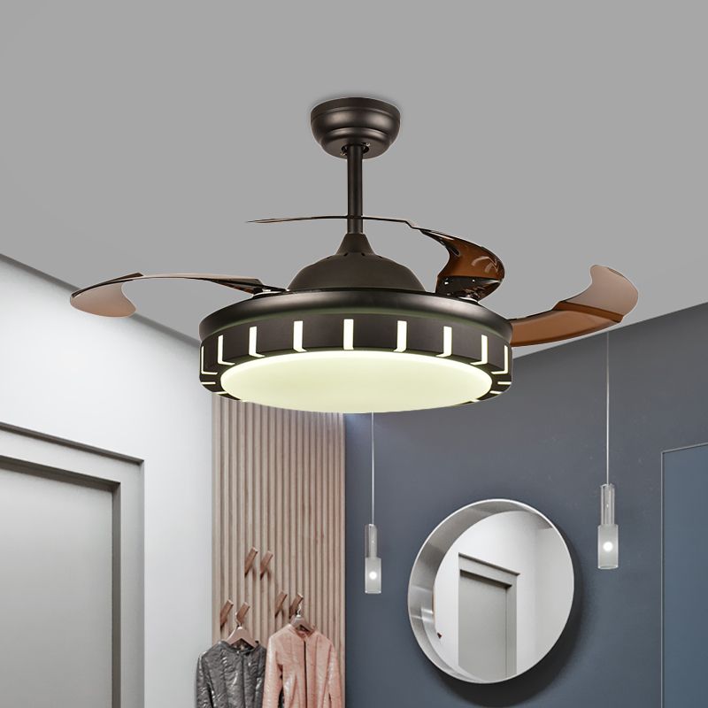 Metaal zwart hangventilator lichtcirkel led minimalistisch 4 bruine messen semi spoelbevestiging plafond armatuur met 4 bruine messen voor slaapkamer, 36 "/42" breedte