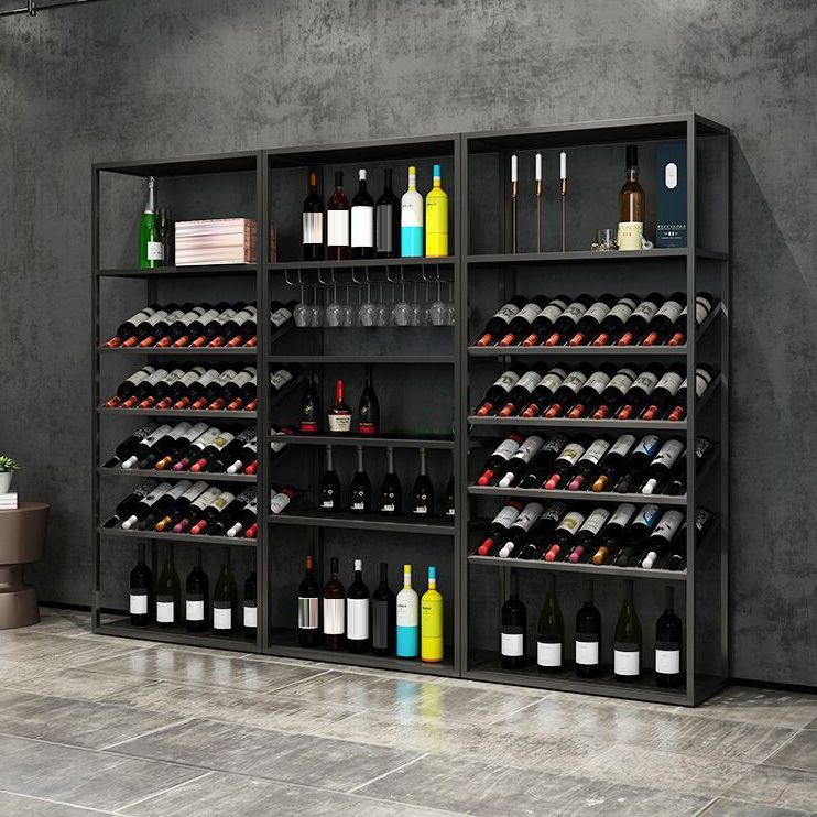 70"H Metal Floor Wine Bottle & Glass Rack Industrial Wine Rack