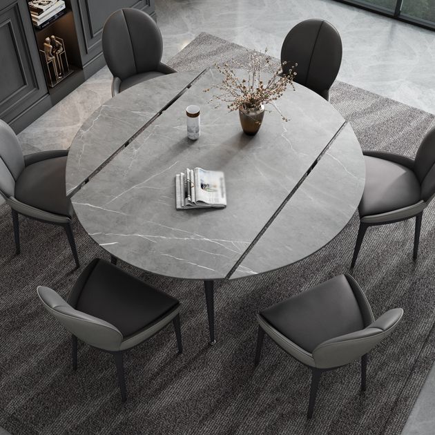 Modern Style Gray Dining Table Sintered Stone Table with 4 Legs for Kitchen