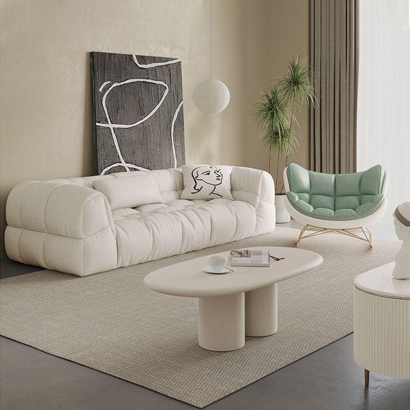 Contemporary White Button-tufted Sofa Tuxedo Arm Living Room Settee