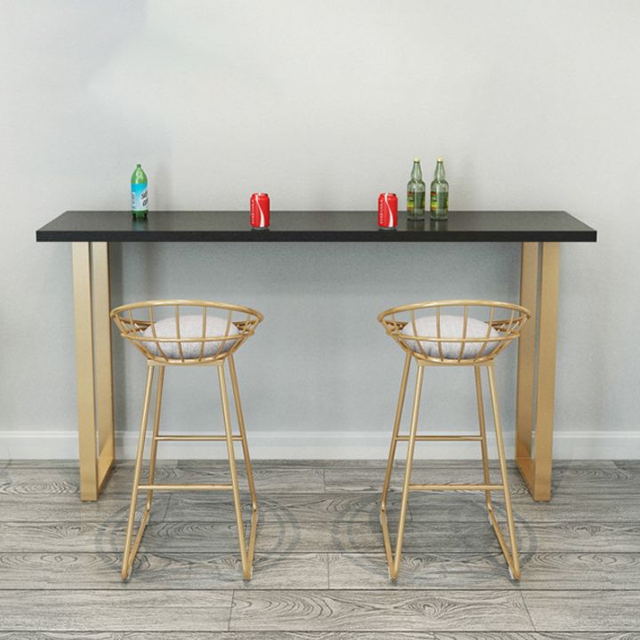 Black Glam Style Bar Table Rectangular Metal Bar Table with Gold Base