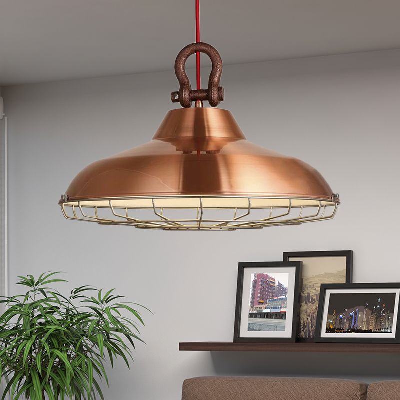 Apparecchio di illuminazione a sospensione con cornice metallica con tonalità fienile industriale 1 bulbo soggiorno lampada appesa in bianco/rame/ruggine