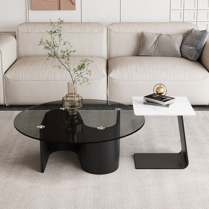 Modern Abstract Coffee Table Glass Wood Coffee Cocktail Table