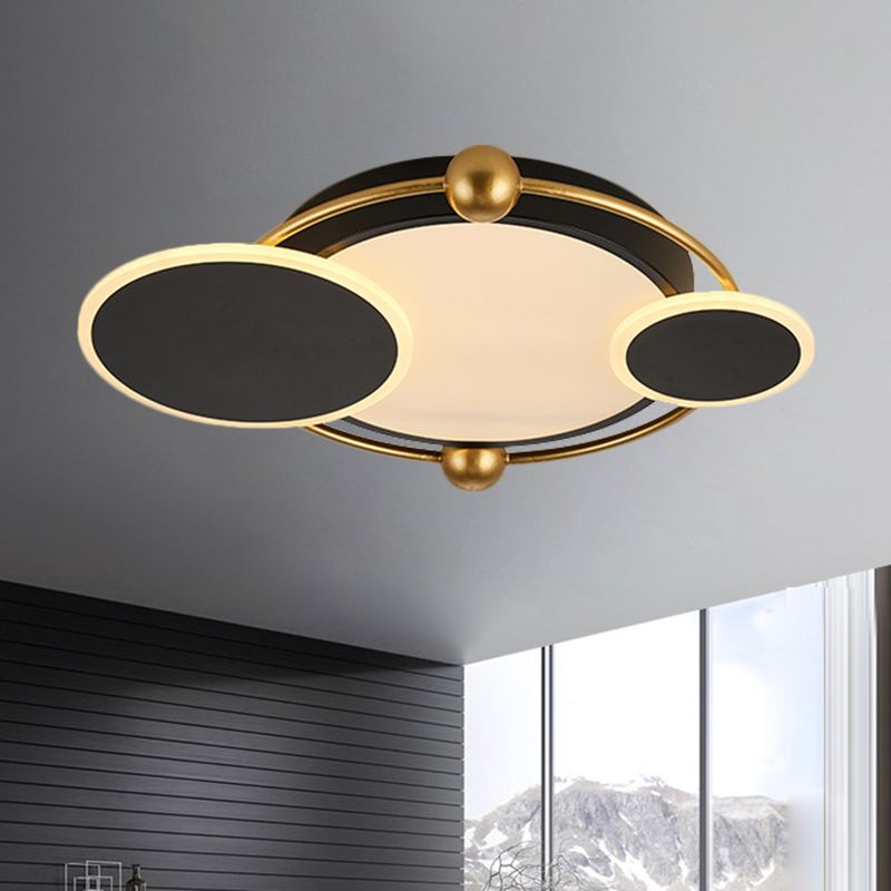 Round LED Flush Mount Modernist Metal Black/Black and Gold Ceiling Light in Warm/White Light, 19.5"/23.5" Dia