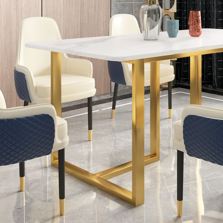 Glam Iron Dinette Set 1/2/5/7 Pieces Dining Table Set with Rectangle Sintered Stone Top