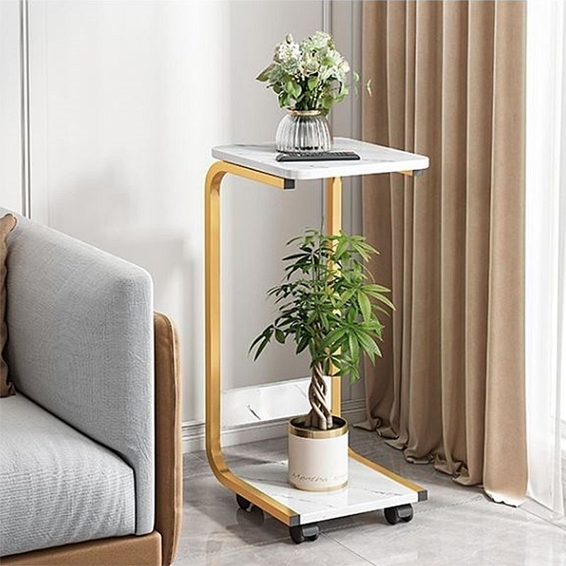 Ironcraft C Side Table Square Wood End Table with Shelf for Living Room