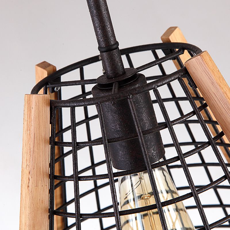 Iluminación colgante de cono clásico 1 lámpara colgante de metal ligero en negro con jaula