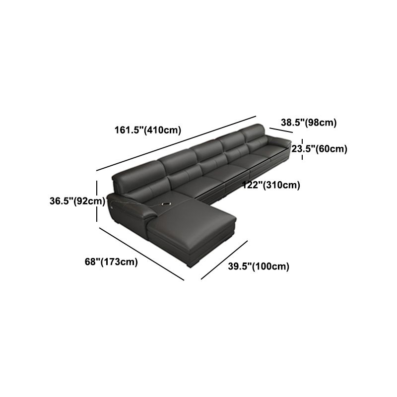 Leather Pillow Top Arm Sectional Sofa 36.22"High Cushion Back Sofa,Black