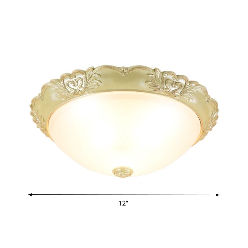 Beige 1 Bulb Flush Monte Recata Illuminazione Retro Crema Vetro Domed Fissaggio, 12 "/15" /19 " Larghezza
