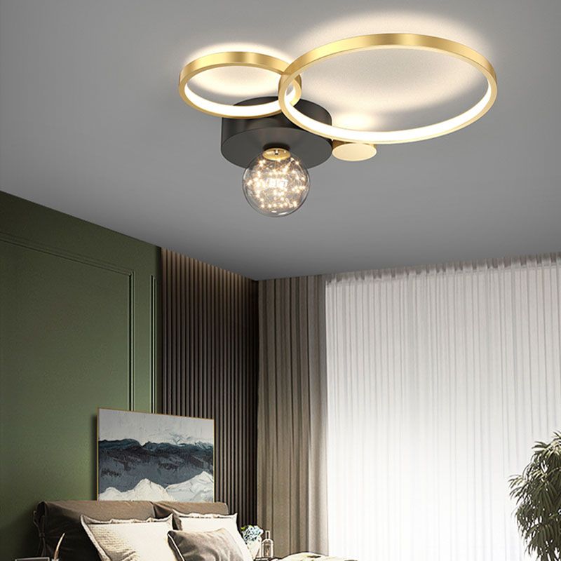 Round Shade Multi-Lights Flush Mount Modern Flush Mount Ceiling Lighting Fixture in Gold