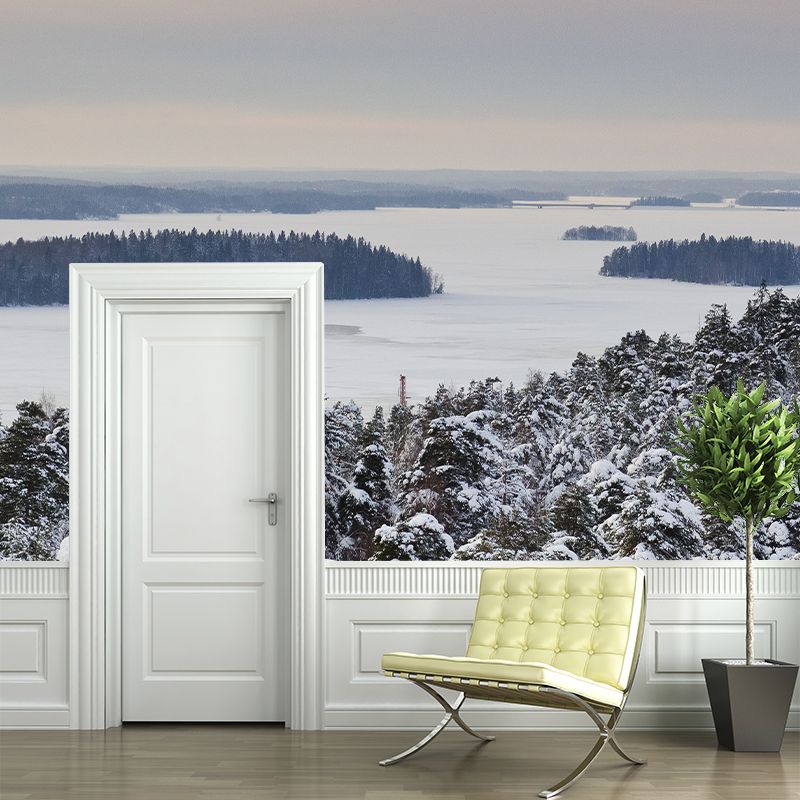 Grey-White Snow Forest Mural Wallpaper Stain Proof Modern Bedroom Wall Decoration