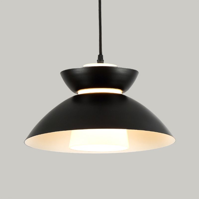 Luce a ciondolo a ciondolo di ferro semplice 1 lampadina lampada a sospensione nera/caffè con tonalità di vetro opaco interno
