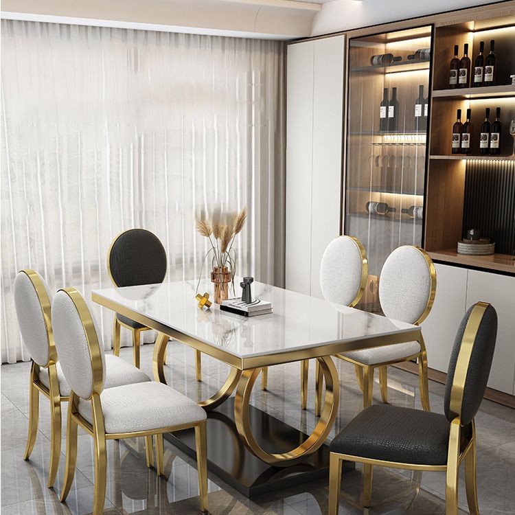 Glam Style Dinner Table Rectangle Stone Dining Room Table for Kitchen