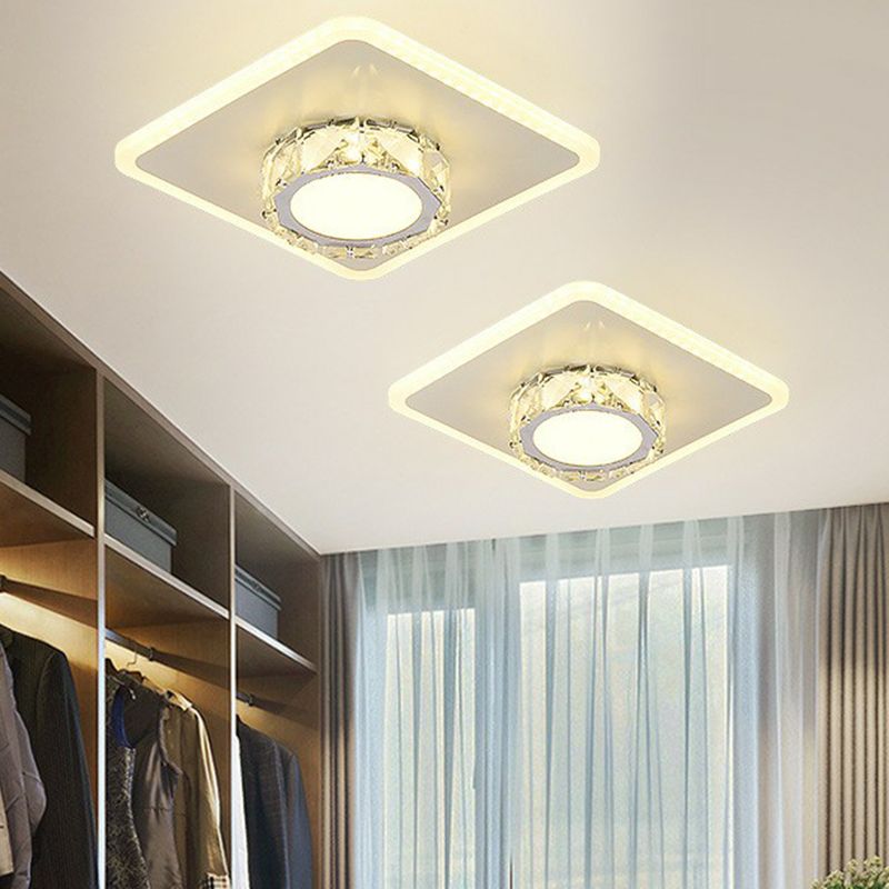 Plafonnier encastré de forme géométrique contemporaine, luminaire LED pour couloir en cristal