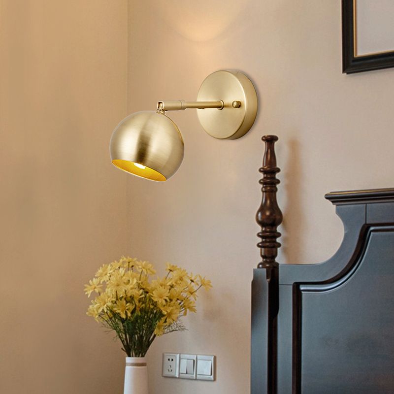 1/2/3-Bulb LED Dome Wall Sconce Traditional Brass Metal Vanity Wall Light Fixture for Bathroom