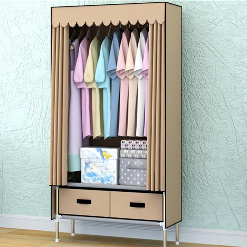 Contemporary Style Metal Wardrobe 2 Drawers Wardrobe Closet with Legs