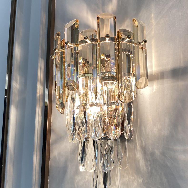 Pronzo della parete geometrica cristallina in moderna luce da parete a 2 luci in stile di lusso per spazi interni