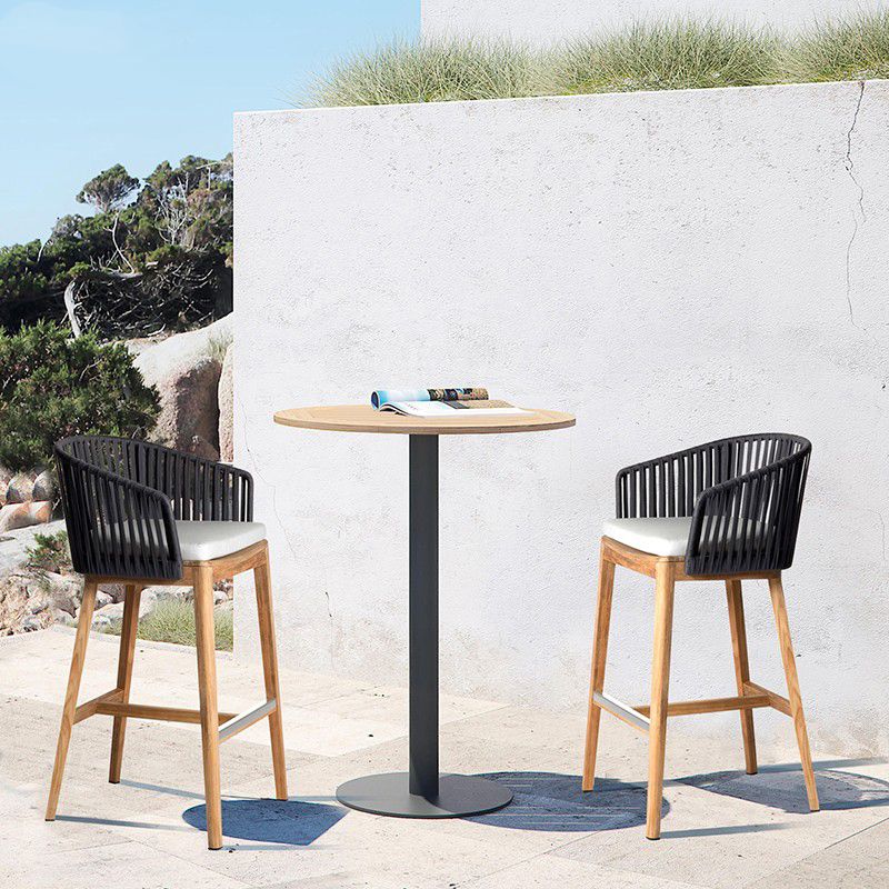 Contemporary Bucket Upholstered Bar Stool with Solid Wood Base