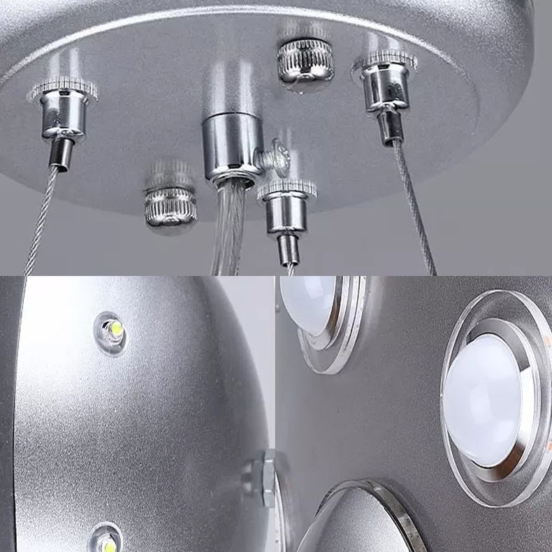 Metall UFO Pendelleuchte sechs Lichter kreative Federung Licht in Silber für Jungen Schlafzimmer