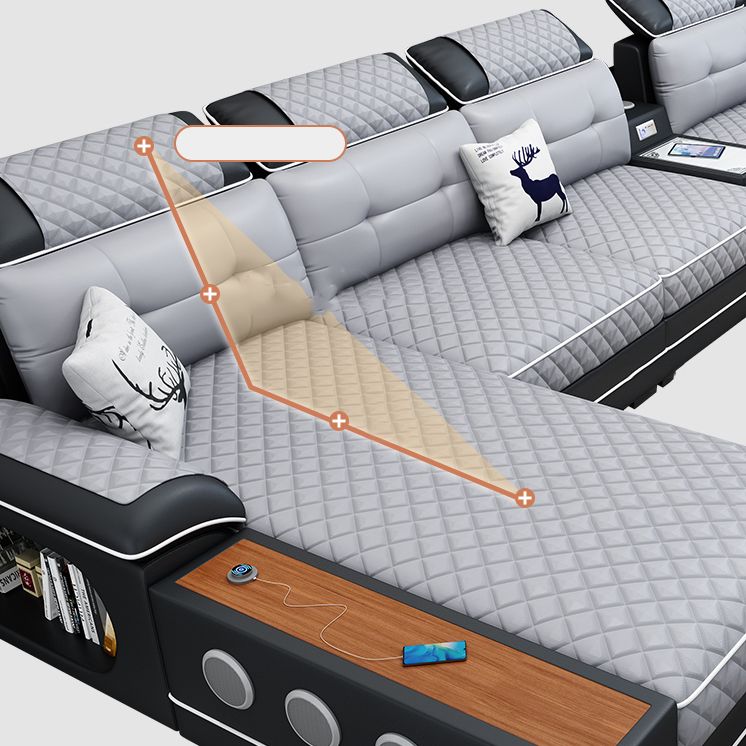 French Country Faux Leather Sectional Sofa with Pillow Top Arms